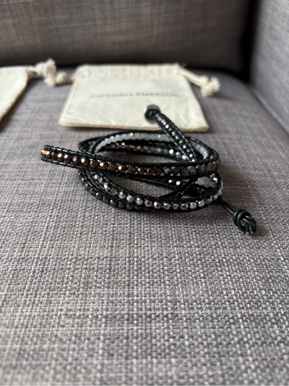 Victoria Emerson Black and Gunmetal Crystal Wrap Bracelet